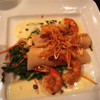Via Real - Roasted shrimp paired with two Sea Bass Enchiladas, with white veracruzana beurre blanc. - Mexican Near Me - Irving, Texas