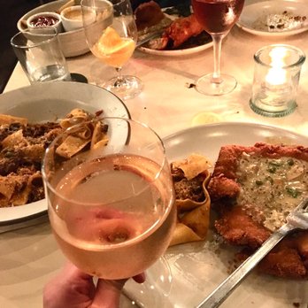 Carpenters Hall - A glass of rose, Manhattan, chicken schnitzel, and short rib sugo pappardelle - New American Near Me - Austin, Texas Carpenters Hall - A glass of rose, Manhattan, chicken schnitzel, and short rib sugo pappardelle - New American Near Me - Austin, Texas