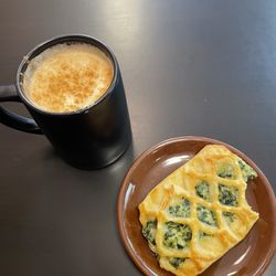 Rue Cafe - Large dirty chai with spinach feta croissant