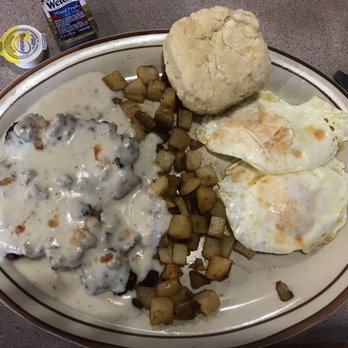 Ironwood Kitchen - Chicken fried steak, eggs, and potatoes. Eggs are over easy perfection... and the biscuit! Oh my gosh! - Comfort Food Near Me - Albuquerque, New Mexico