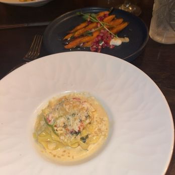 Earth at Hidden Pond - Lobster Alfredo, carrots - New American Near Me - Kennebunkport, Maine Earth at Hidden Pond - Lobster Alfredo, carrots - New American Near Me - Kennebunkport, Maine