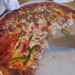 De Cesare's Pizzeria - Sausage, pepper and onion Pizza.