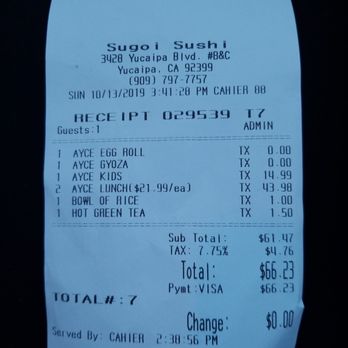 Sugoi Sushi - 14.99  AYCE Kids for a 3yo - Sushi Bars Near Me - Yucaipa, California