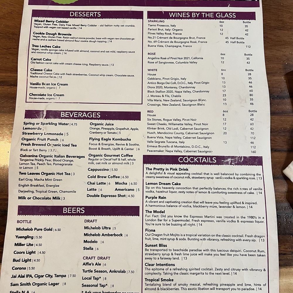 Menu- drink side