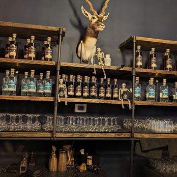 Renaissance Man - shelves of liquor, liquor bottles, and a deer head - Cocktail Bars Near Me - Port Huron, Michigan Renaissance Man - shelves of liquor, liquor bottles, and a deer head - Cocktail Bars Near Me - Port Huron, Michigan