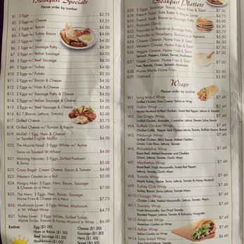 Crown Deli - Breakfast and Wraps Menu - Breakfast specials, wraps, and breakfast platters are listed on the menu at Crown Deli in Valley Stream, NY, including eggs, bacon, sausage, and various wrap options. - Delis Near Me - Valley Stream, New York