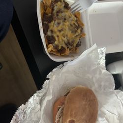 Frito pie and a burger!