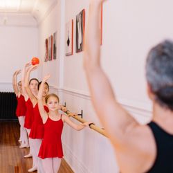 Monmouth Academy Of Ballet - Dancers perform barre exercises with instructor and owner of MAB, Miss Ellen