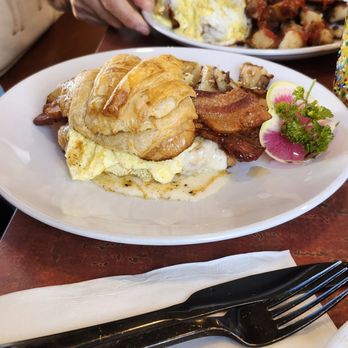 Roses Restaurant - Croissant egg and bacon with home fries.. - Breakfast & Brunch Near Me - Lee, Massachusetts Roses Restaurant - Croissant egg and bacon with home fries.. - Breakfast & Brunch Near Me - Lee, Massachusetts