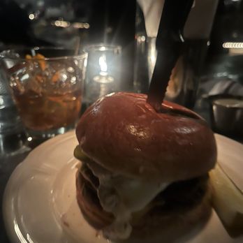 Au Cheval - Single burger with an Old Fashioned cocktail - Bars Near Me - Chicago, Illinois