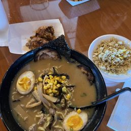Butter corn Ramen, Thai Chili Chicken wings and fried rice Butter corn Ramen, Thai Chili Chicken wings and fried rice