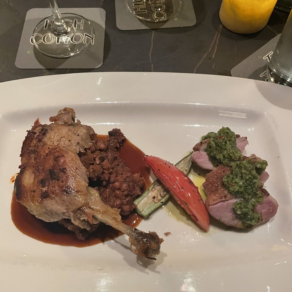 High Cotton - Duck breast and confit leg duo - Cocktail Bars Near Me - Charleston, South Carolina High Cotton - Duck breast and confit leg duo - Cocktail Bars Near Me - Charleston, South Carolina