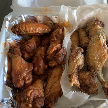 The Soul Spot Wings - Omg hot on the left and Garlic parm on right.  Great flavor combos - Fish & Chips Near Me - Montevallo , Alabama