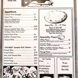 Canterino Sports Bar and Grill - Appetizers and Pizza menu