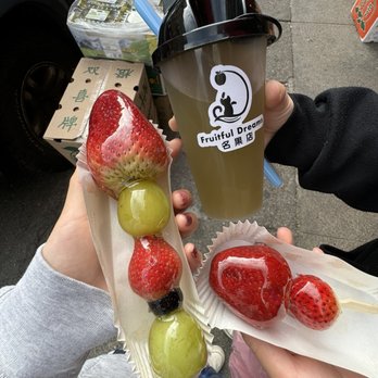 Fruitful Dreams - Long tanghulu and free short one (for following their socials) and sugar cane juice - Coffee & Tea Near Me - San Francisco, California Fruitful Dreams - Long tanghulu and free short one (for following their socials) and sugar cane juice - Coffee & Tea Near Me - San Francisco, California