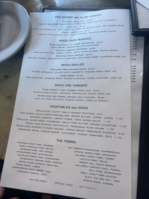 Menu photo 1 Fore Street Portland, ME