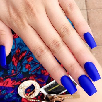 Belle Nail - Royal blue matte! Super cute for any season. Love Bi shaped my nails and goes great with my fingers - Nail Salons Near Me - Frederick, Maryland
