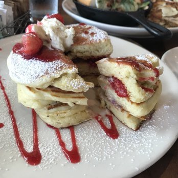 Plums Cafe - Raspberry Pancakes (look at that cross section!!) - Breakfast & Brunch Near Me - Costa Mesa, California Plums Cafe - Raspberry Pancakes (look at that cross section!!) - Breakfast & Brunch Near Me - Costa Mesa, California