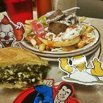 Olympic Coney Island - Spinach Pie Greek Feta Fries I topped with Gyro Meat - American Near Me - Brownstown Twp, Michigan