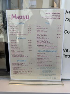 Menu photo 1 Telescope Coffee San Francisco, CA Menu photo 1 Telescope Coffee San Francisco, CA