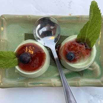 Banana Leaf Restaurant - Pandam pudding! With raspberry sauce. So goood - Singaporean Near Me - Milpitas, California