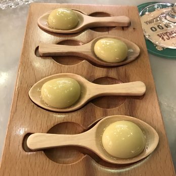 Bodega 1900 - Explosions of olive and green peeper flavors in molecular form. We ordered this twice :-) - Tapas/Small Plates Near Me - Barcelona, B