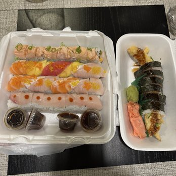 Daichi Sushi and Grill - Top to bottom: Pinky roll, kiss on the beach roll, Omg Roll, red eye roll; right: spider roll - Japanese Near Me - Cedar Park, Texas Daichi Sushi and Grill - Top to bottom: Pinky roll, kiss on the beach roll, Omg Roll, red eye roll; right: spider roll - Japanese Near Me - Cedar Park, Texas