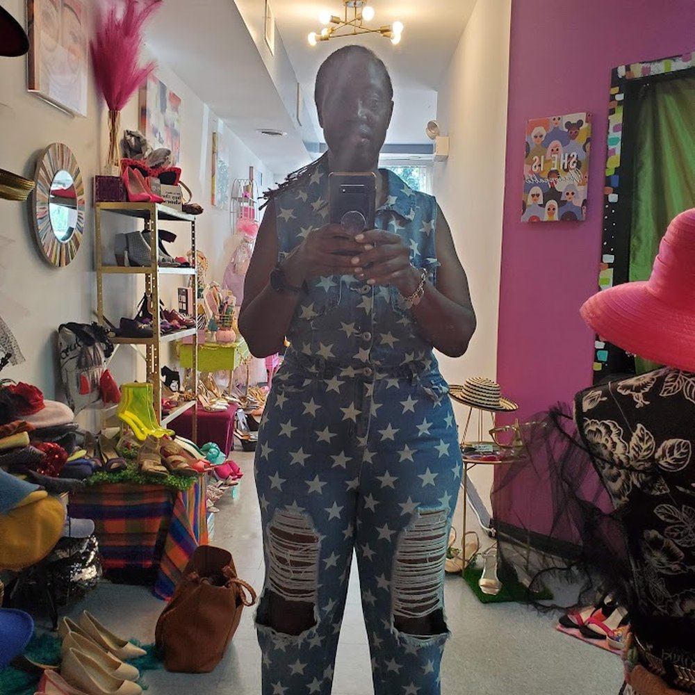 Clothe Me Thriftique - August 2023 - my first visit there. Fell in love with this starred jumpsuit - Women's Clothing Near Me - Chicago, Illinois