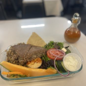 Olive Branch - Kibbeh Plate with a Side Greek Salad - Mediterranean Near Me - Birmingham, Alabama Olive Branch - Kibbeh Plate with a Side Greek Salad - Mediterranean Near Me - Birmingham, Alabama