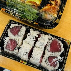 Jing’s Sushi House - Kinda looks like gas station sushi in the plastic trays? This is how I was served while dining in at the sushi bar. Disappointing for sure.