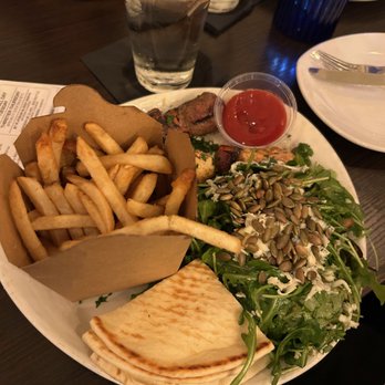 Olive Pit Grill -  Brea - Kabob plate - chicken, steak, rocka salad, and potato frites - Greek Near Me - Brea, California