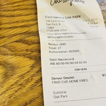 Courageous Bakery & Cafe - Receipt - Bakeries Near Me - Oak Park, Illinois