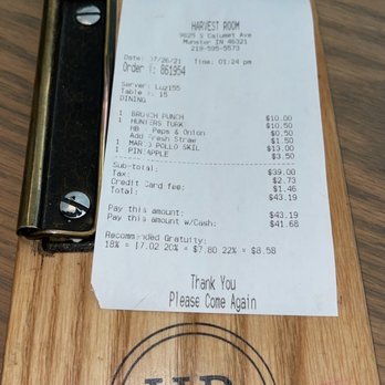 The Harvest Room - The receipt - New American Near Me - Munster, Indiana The Harvest Room - The receipt - New American Near Me - Munster, Indiana