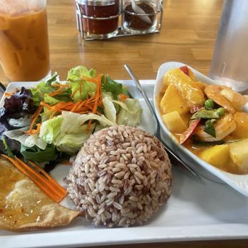 Thaiphoon - Thai iced tea and Red curry shrimp with mango chunks - Thai Near Me - Palo Alto, California Thaiphoon - Thai iced tea and Red curry shrimp with mango chunks - Thai Near Me - Palo Alto, California