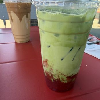 Platform 909 - Strawberry Matcha Latte and Cookie Butter Latte in the back. - Coffee & Tea Near Me - Chino Hills, California