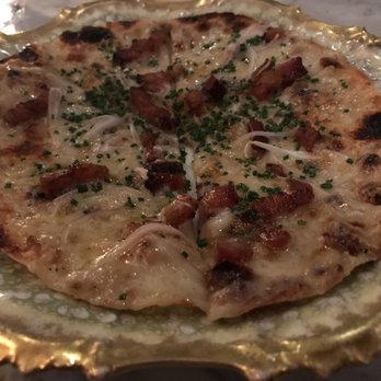 Bar Crenn - Tarte Flambee - crisp Alsatian flatbread, Comte, fromage blanc, bacon - Wine Bars Near Me - San Francisco, California