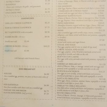 El Comal - A printed menu from El Comal Restaurant features breakfast, appetizers, sandwiches, and kid's breakfast options with prices, including traditional Mexican dishes. - Mexican Near Me - Santa Fe, New Mexico