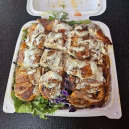 Chicken Kebob Strip Bowl. 1/2 Rice, 1/2 Spring Mix. BIG Portions! Chicken Kebob Strip Bowl. 1/2 Rice, 1/2 Spring Mix. BIG Portions!