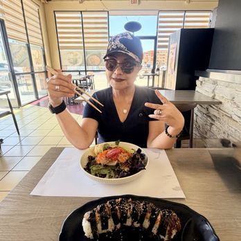 Tokyo Bites - My wife posing for her sashimi salad. - Japanese Near Me - Buena Park, California