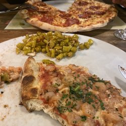 Il Soprano - My pizza with shrimp and my husbands second pizza with salami after he took off all the peppercinis.
