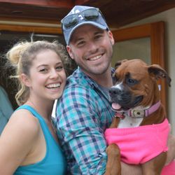 Carolina Blue Pools & Spas - Owner Craig Jones & his wife Emily, and dog Carolina