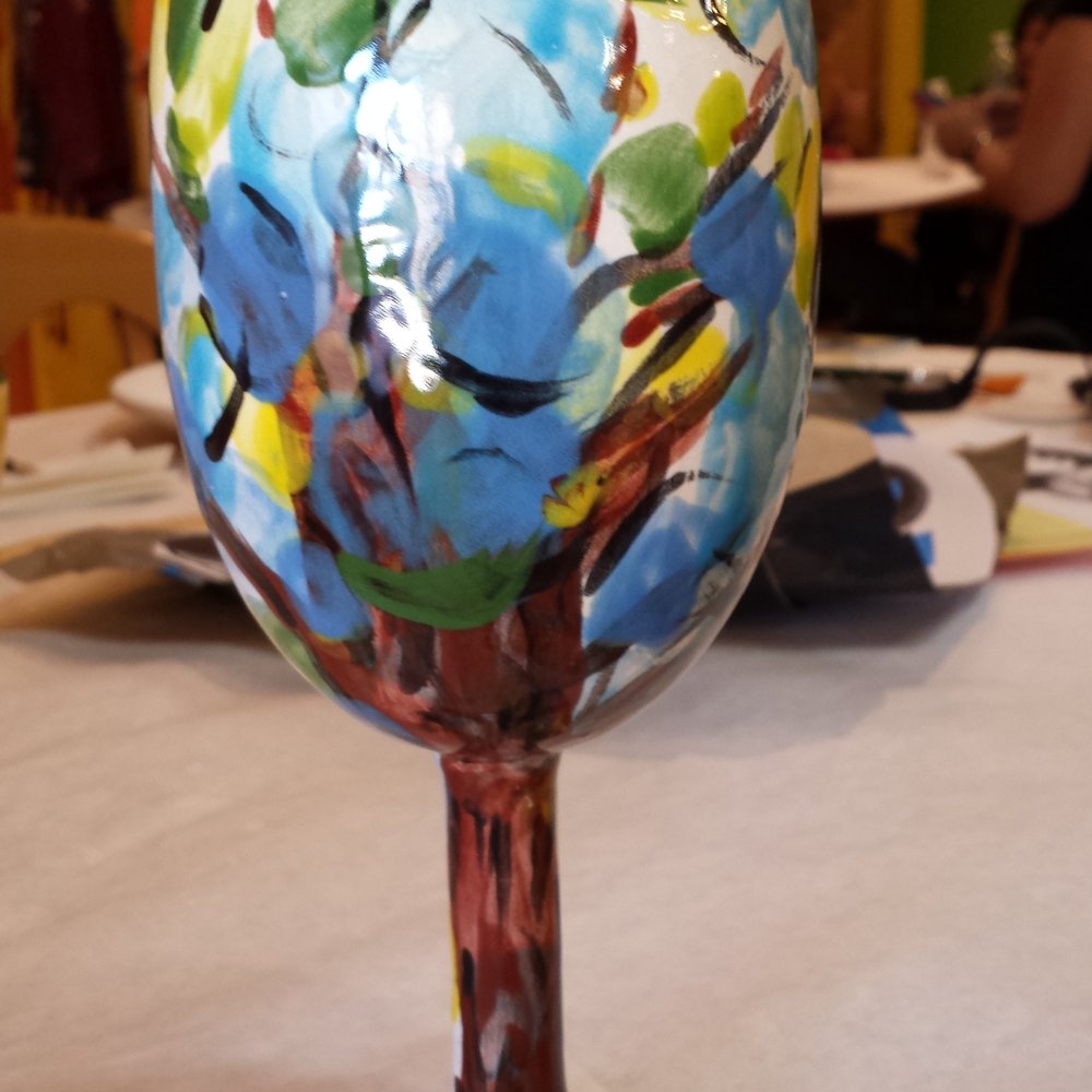 Color Me Mine - Wine goblet from Uncorked event - Paint-Your-Own Pottery Near Me - Tampa, Florida Color Me Mine - Wine goblet from Uncorked event - Paint-Your-Own Pottery Near Me - Tampa, Florida