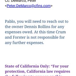 Crum & Forster Insurance - This is from crum &forster adjuster today 3/7/25 after 4 months of waiting