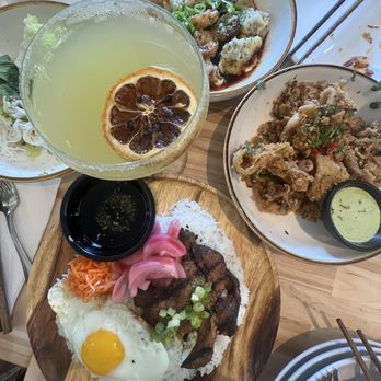 Ba Sa - Rice plate, calamari, passion fruit lemon drop, and the wontons. - Vietnamese Near Me - Bainbridge Island, Washington
