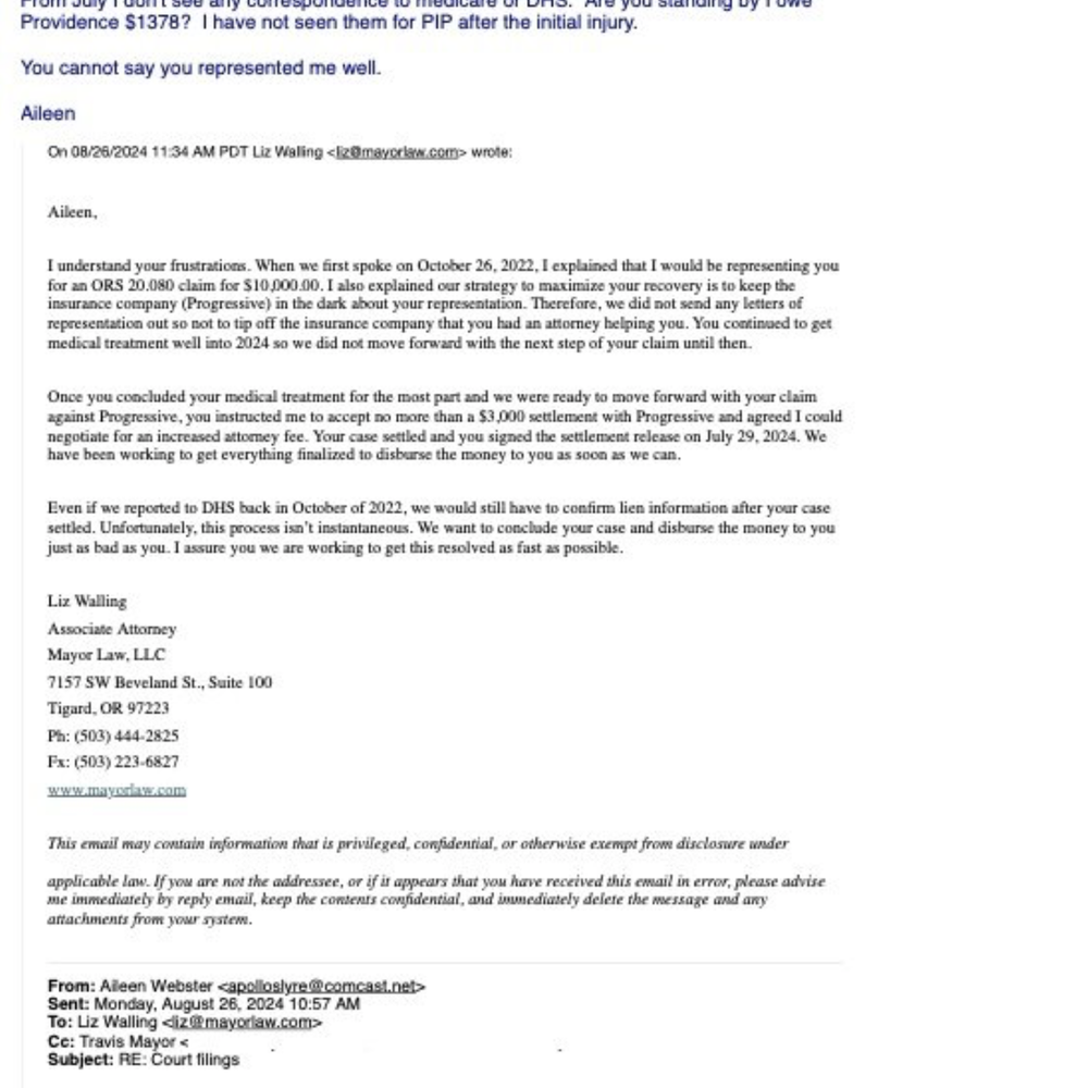 Travis Mayor - DHS said over phone -0- on account. I had to get in writing or no settlement given to me. - Personal Injury Law Near Me - Tigard, Oregon Travis Mayor - DHS said over phone -0- on account. I had to get in writing or no settlement given to me. - Personal Injury Law Near Me - Tigard, Oregon