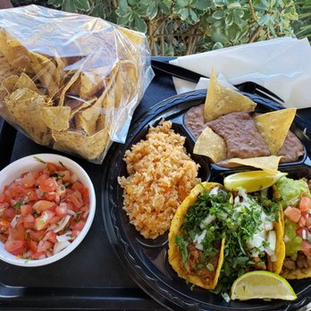 Taco Man Grill - 3 Taco Plate (no cheese), plus chips and salsa - Mexican Near Me - Henderson, Nevada