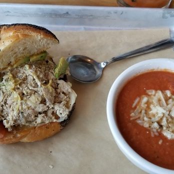 Bunk Bar Water - Roasted chicken salad sandwich with tomato basil soup - Bars Near Me - Portland, Oregon Bunk Bar Water - Roasted chicken salad sandwich with tomato basil soup - Bars Near Me - Portland, Oregon