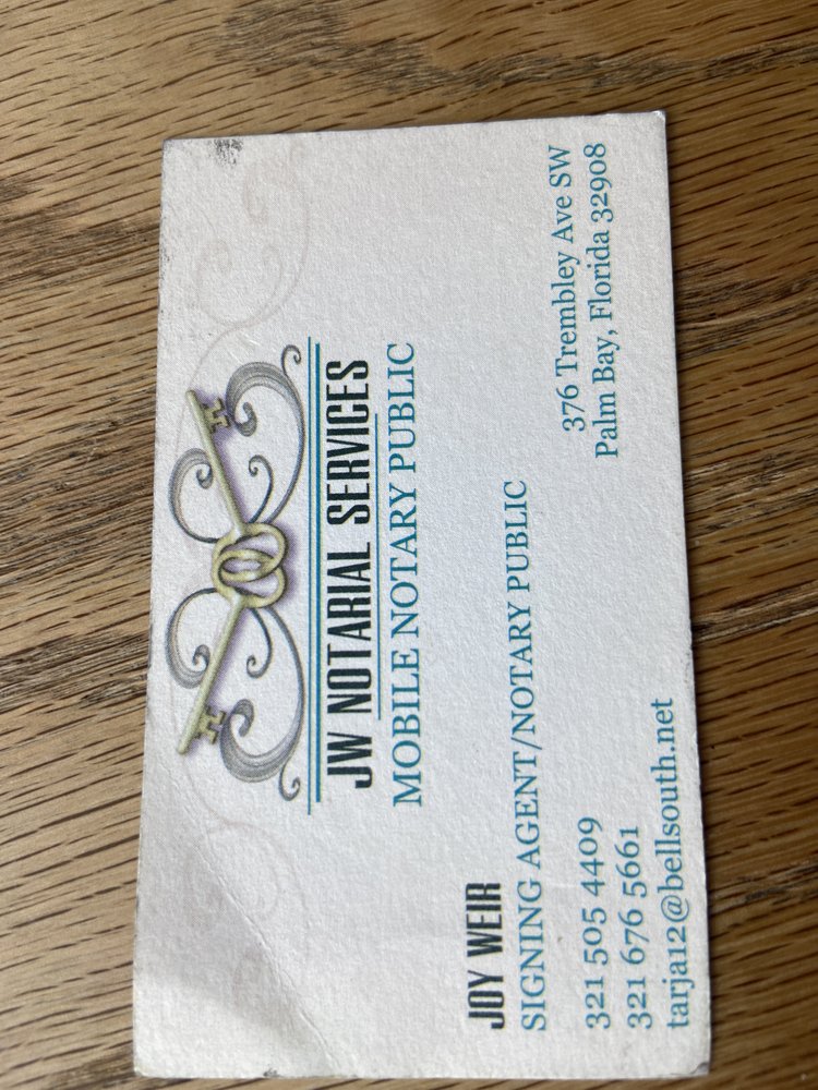 JW NOTARIAL SERVICES Notaries 376 Trembley Ave, Palm Bay, FL