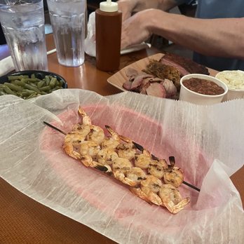 Smokey's Real Pit Bar-B-Que - A couple shrimp skewers made sauce-free and allergy-friendly by request! - Barbeque Near Me - Pensacola, Florida Smokey's Real Pit Bar-B-Que - A couple shrimp skewers made sauce-free and allergy-friendly by request! - Barbeque Near Me - Pensacola, Florida