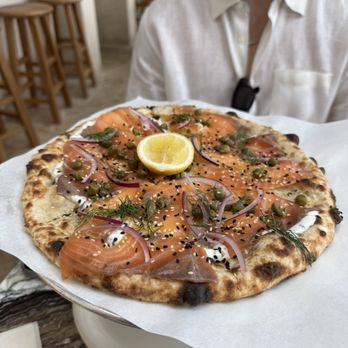 Great White - Salmon pizza - New American Near Me - Los Angeles, California Great White - Salmon pizza - New American Near Me - Los Angeles, California